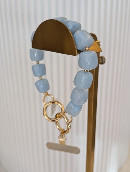 Telefoon koord vierkante kralen - Blauw / goud