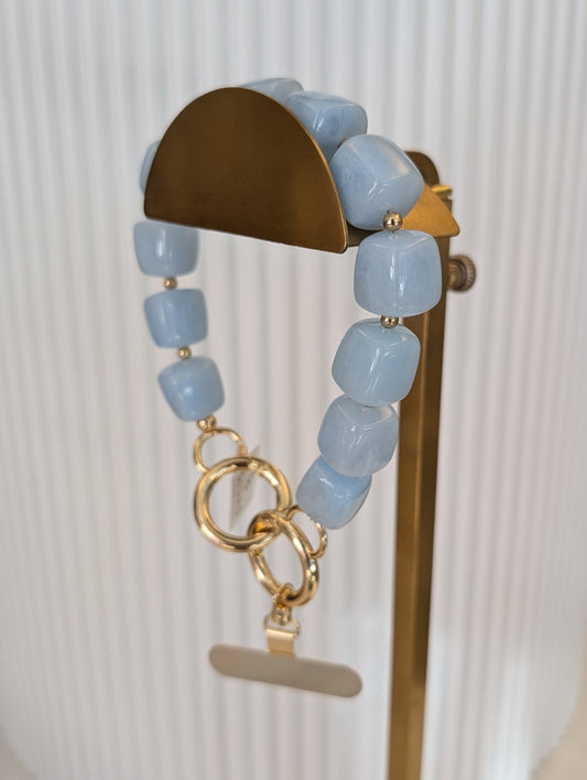 Telefoon koord vierkante kralen - Blauw / goud