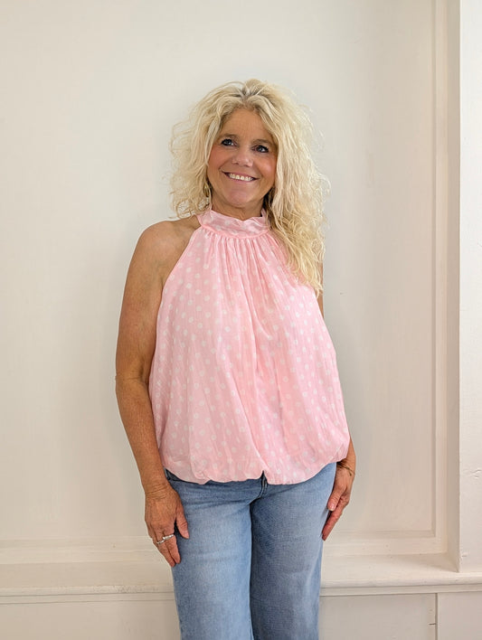 Polkadot ballon top - Lichtroze
