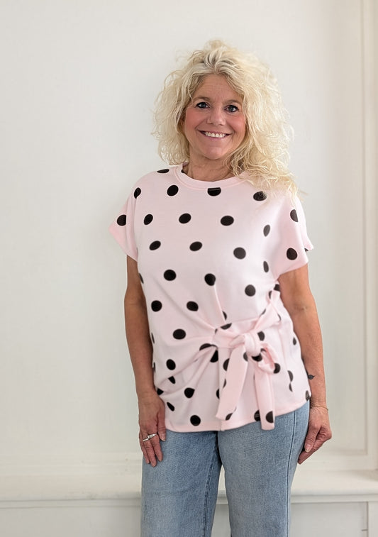 Saly polkadot strik shirt - Roze/ bruin