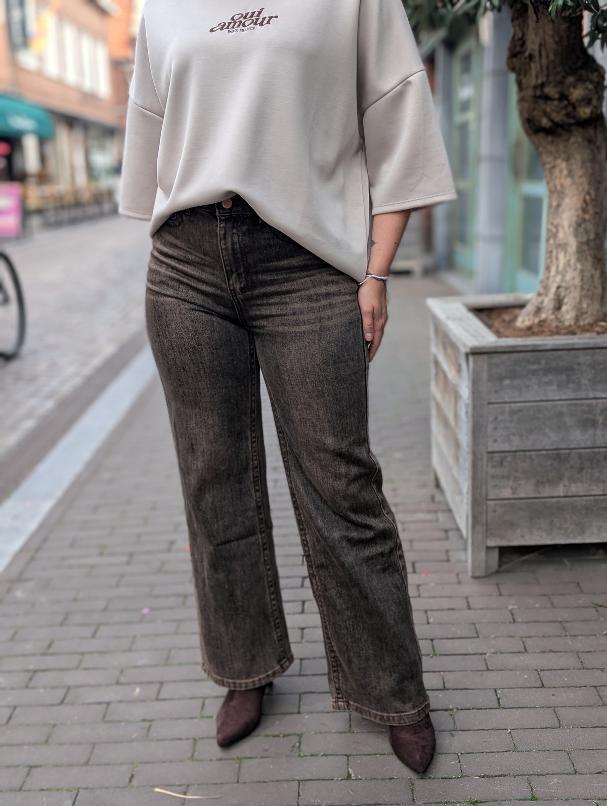 Komy wide leg - Bruine stoere wassing