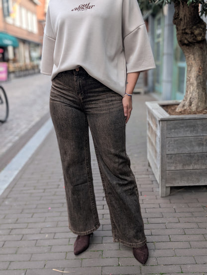 Komy wide leg - Bruine stoere wassing