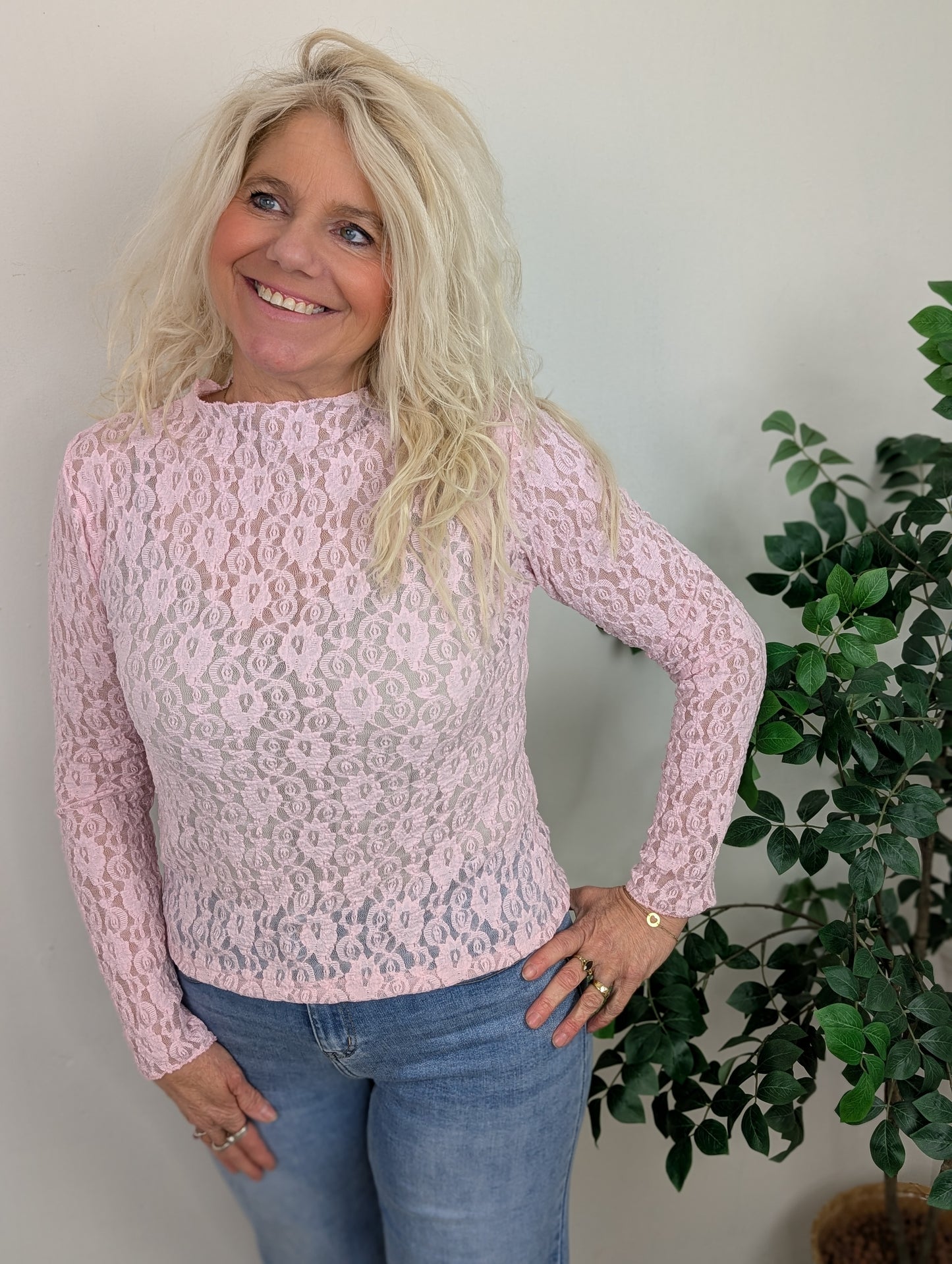 Rosy kanten top - Licht roze
