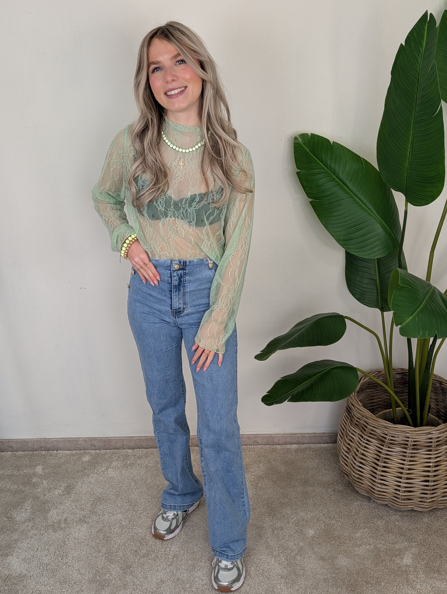 Kanten top lange mouwen Nowy - Groen