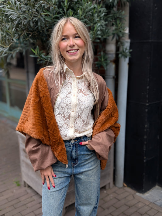Fluffy punt sjaal met knoop - Terracotta