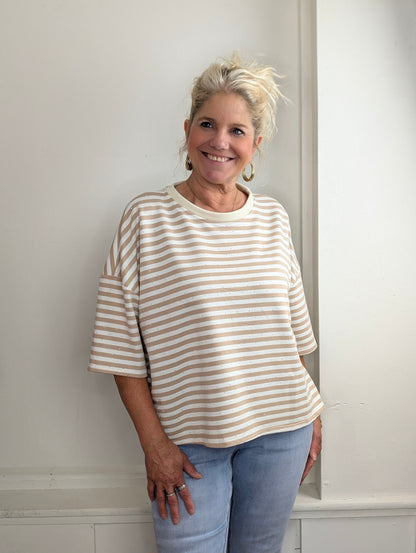 Gestreept shirt shimmer - Creme / sand