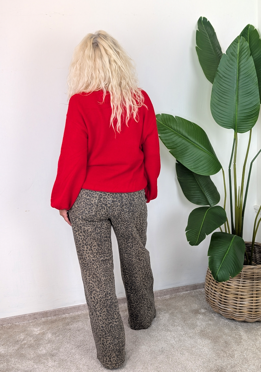 Maud strait leg Laulia panter motief jeans - Taupe / bruin