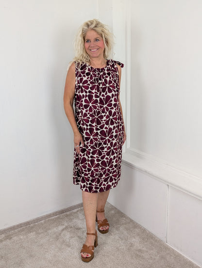 Print jurk flower map Nicolle - Bordeaux