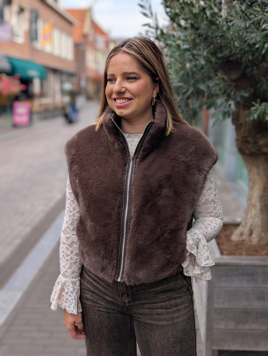 Vera twee kanten te dragen gilet - Bruin