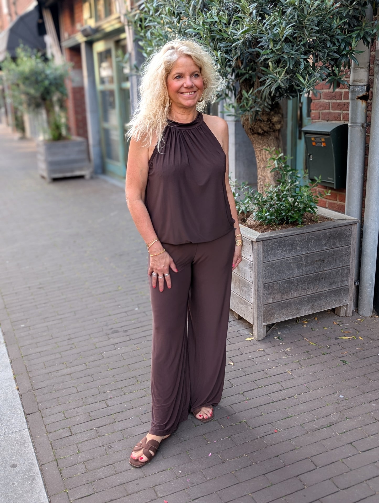 Basis travelstof wide leg - Bruin