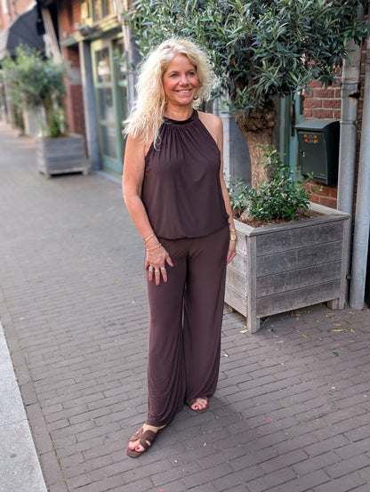 Basis travelstof wide leg - Bruin