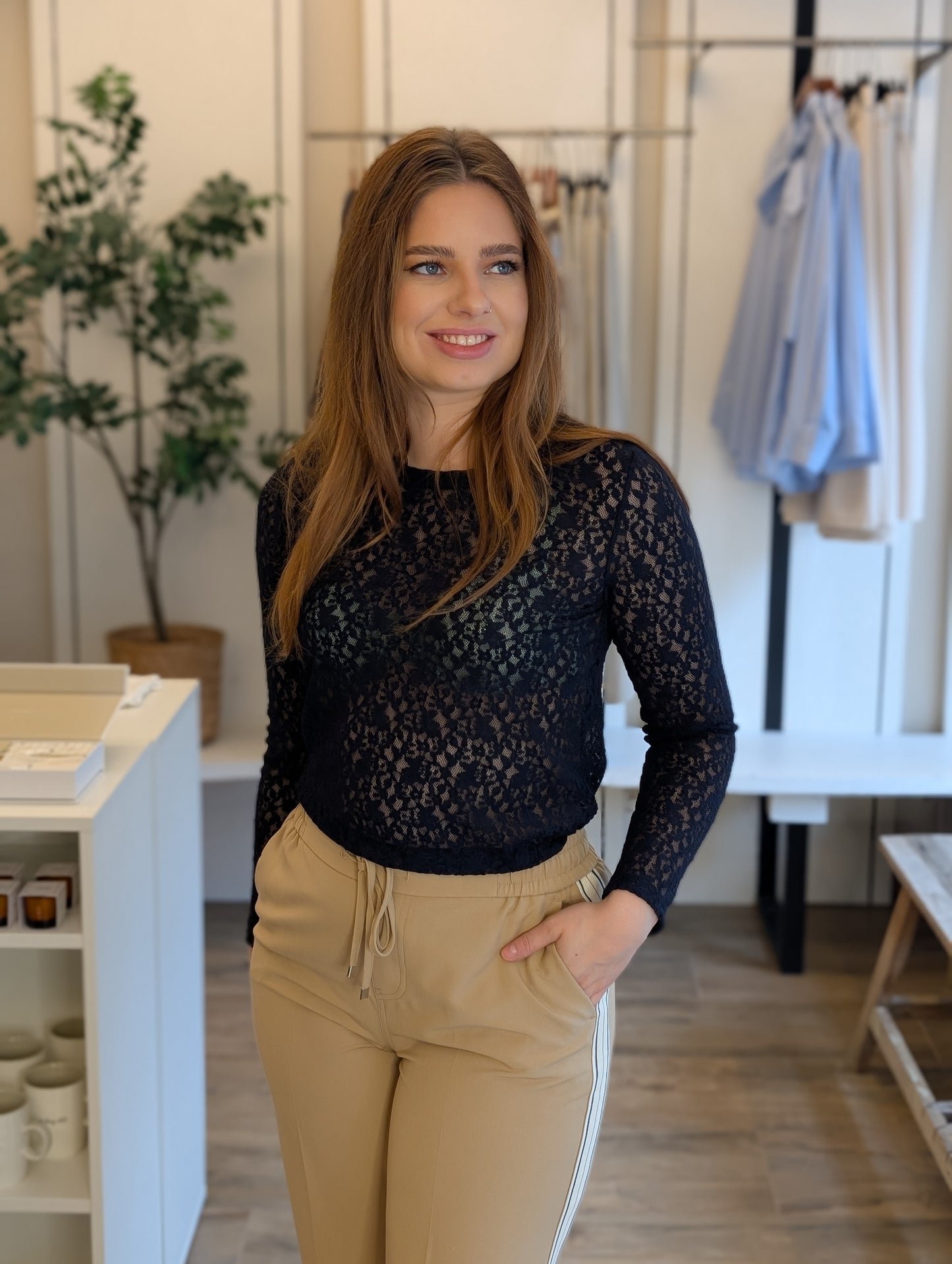 Burgina kanten top - Donkerblauw