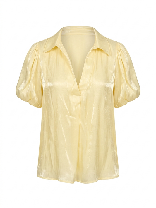 Vivienne Metallic Pofmouw Blouse - Geel