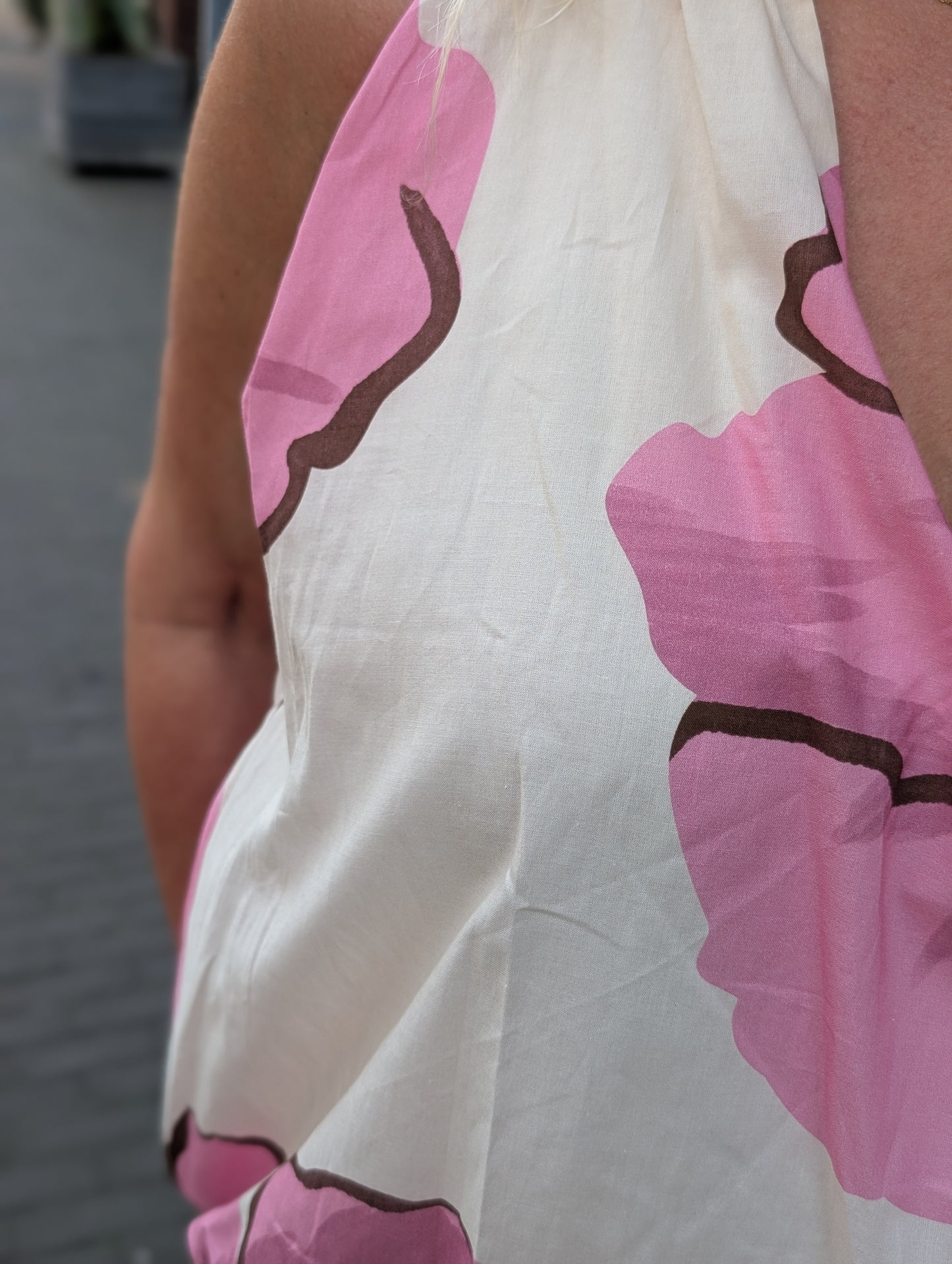 Flower ballon top - Ecru/Roze