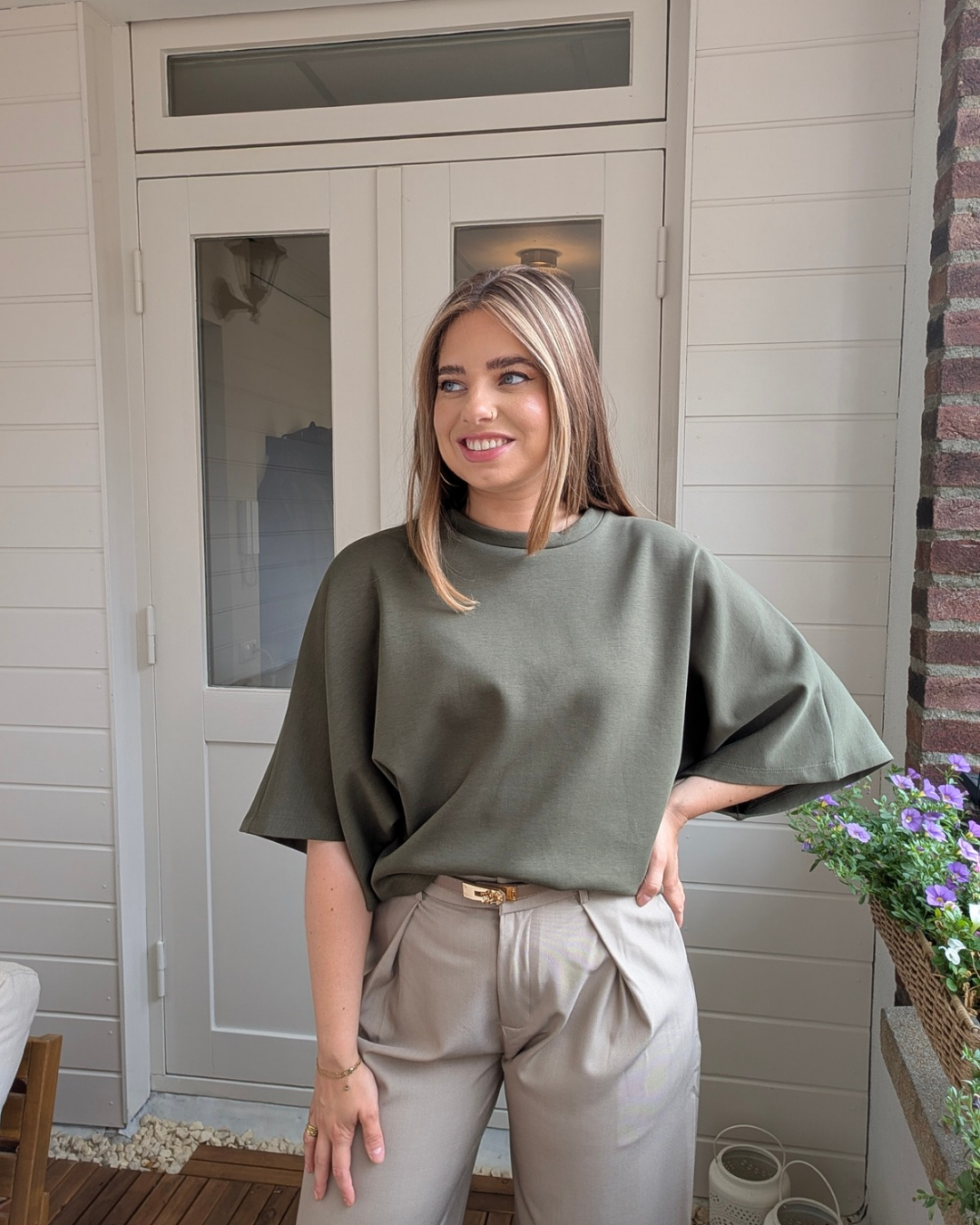 Luna Wide Sleeve Top - Army Groen