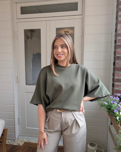 Luna Wide Sleeve Top - Army Groen