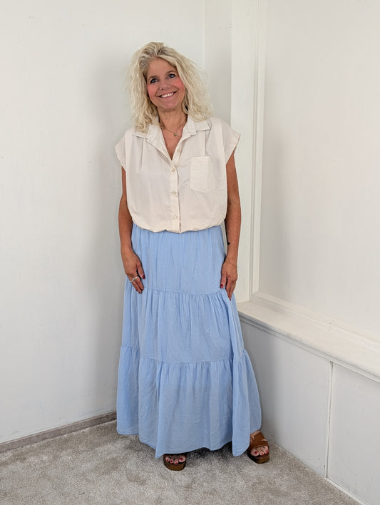 Katoenen boho maxi rok Nowy - Lichtblauw