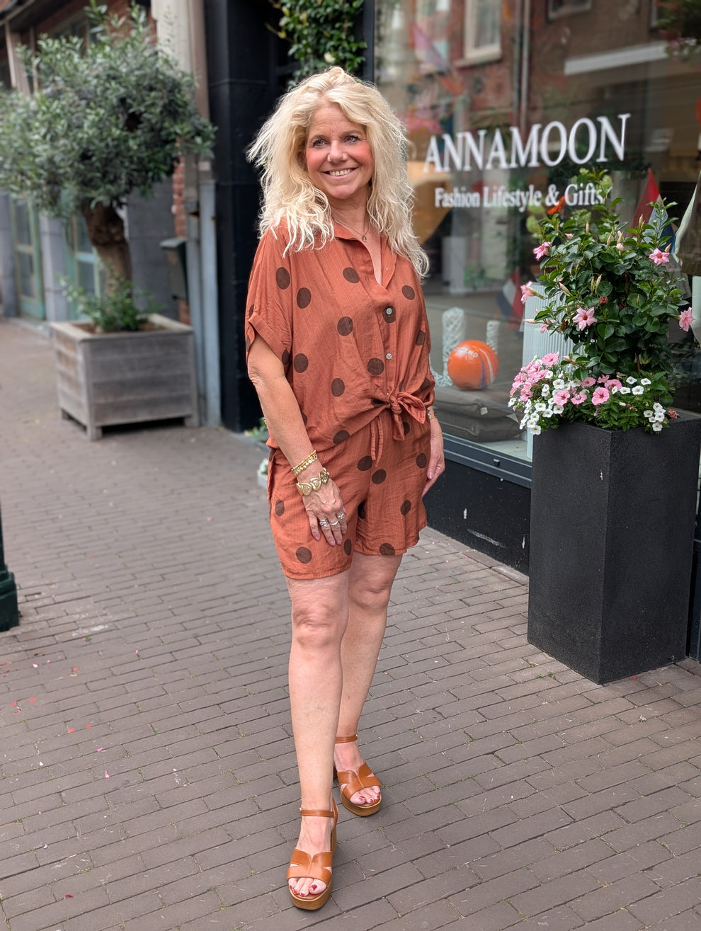 Viscose polkadot blouse - Brique