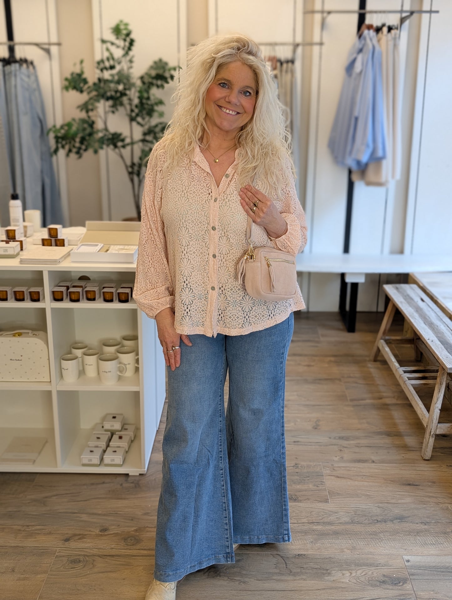 Kanten katoenen blouse Eef - Roze