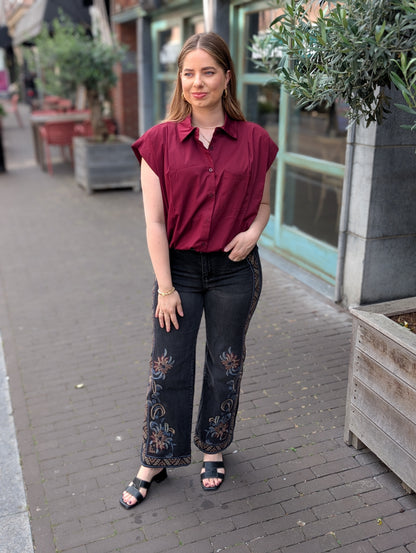 Bo blouse top met elastiek onderin - Bordeaux