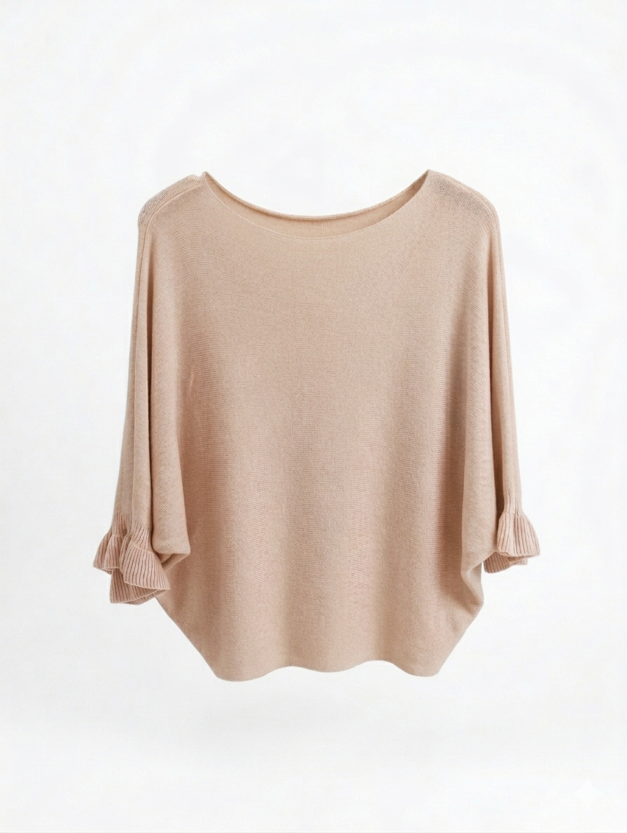 Lola vleermuis ruffle trui - Beige
