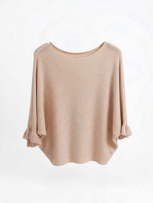 Lola vleermuis ruffle trui - Beige