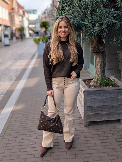 Open rug trui Evana - Bruin