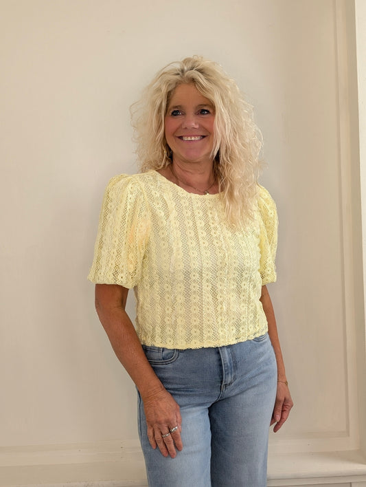 Sunny Lace Puff Top - Geel