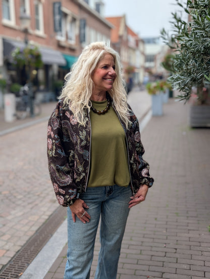 Bibal bloemen print bomber jas - Donkerbruin/Multicolor