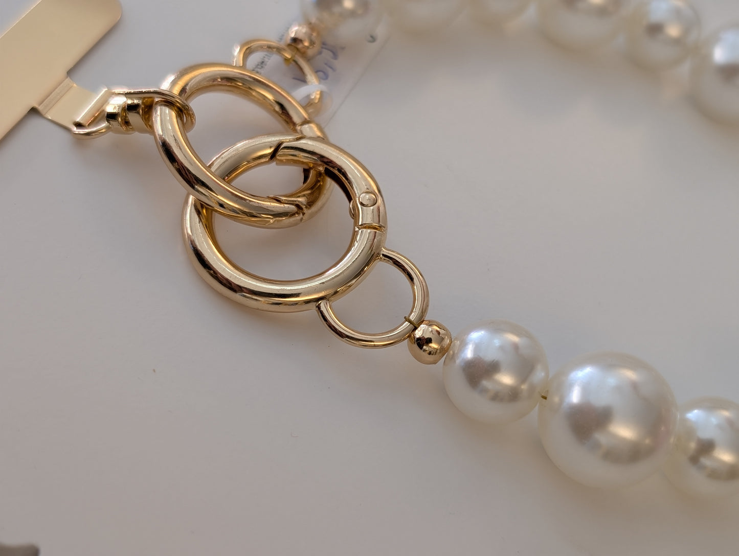 Telefoon koord parel kralen - Creme  / goud