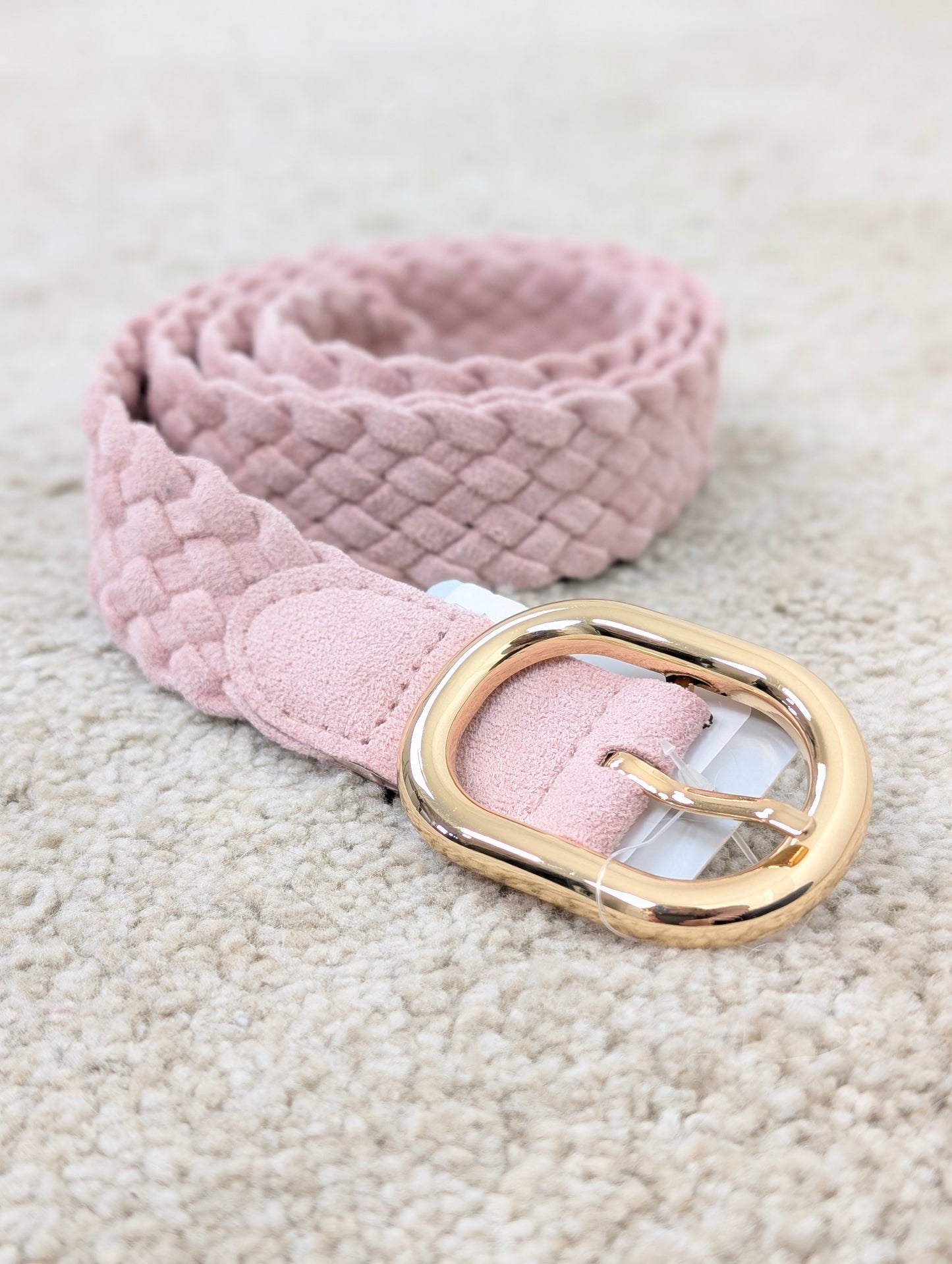 Gevlochten riem suède look - Lichtroze