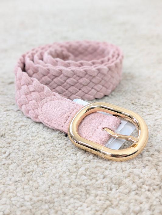 Gevlochten riem suède look - Lichtroze