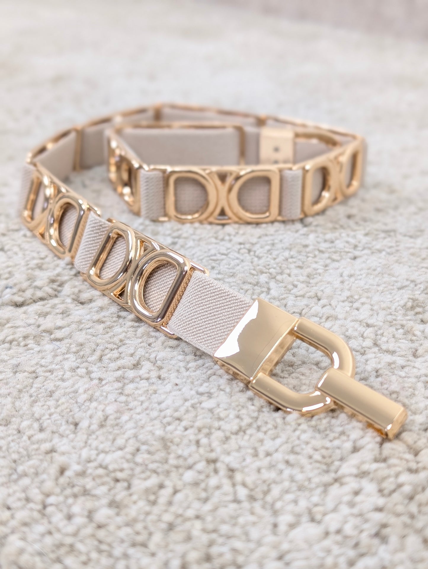 Elastische schakel riem goud - Beige