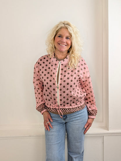 Blouse/vest bomber Polkadots - Roze/Bruin