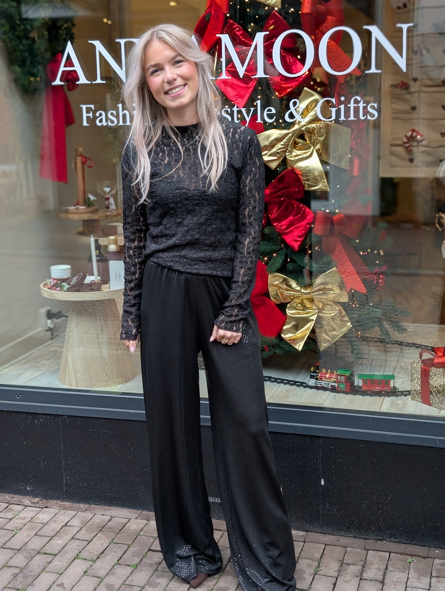 Vallery kanten top - Zwart