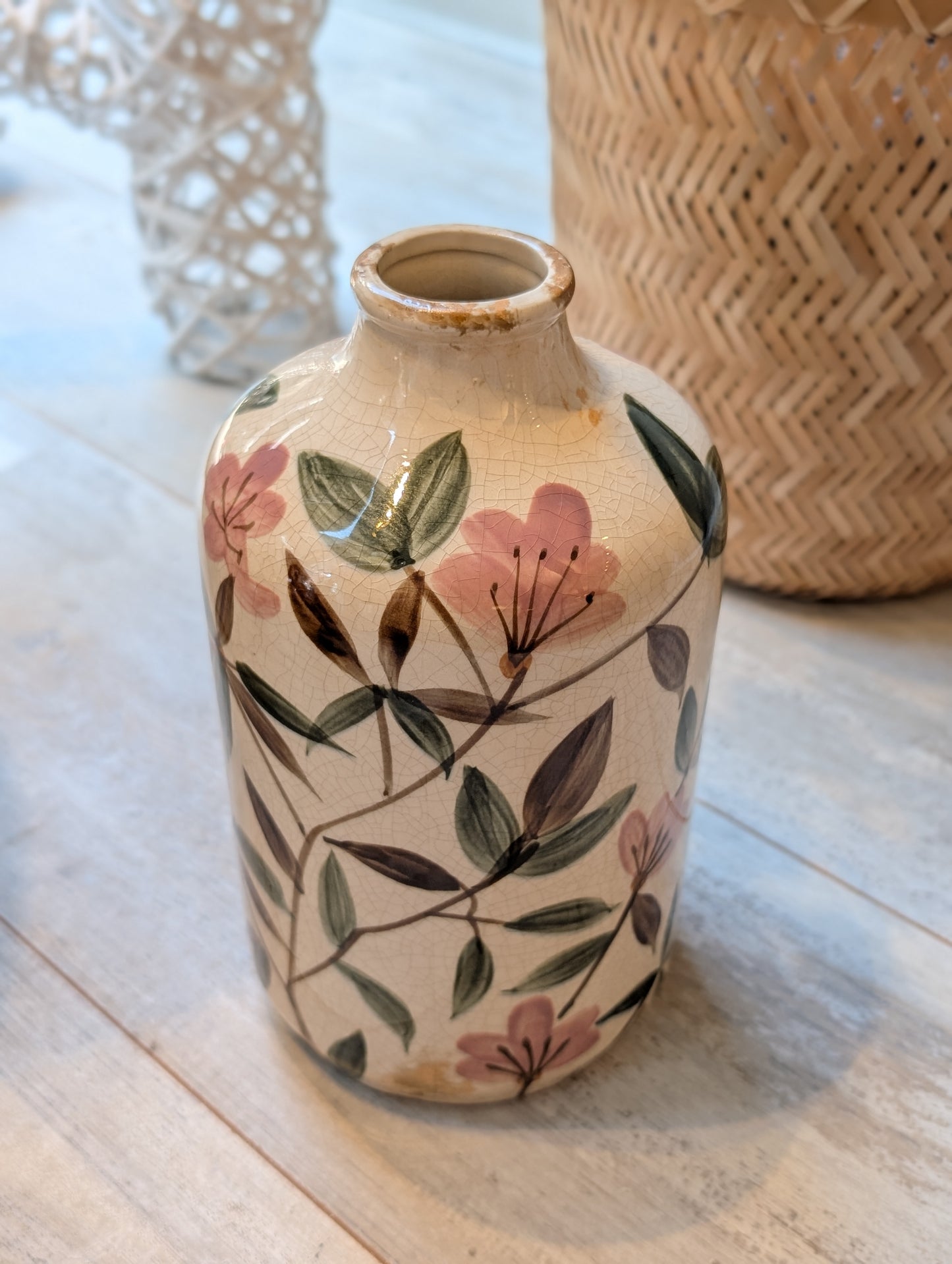 Karafvaas met ronde schouder 23 cm - Creme / groen / bruin / lila