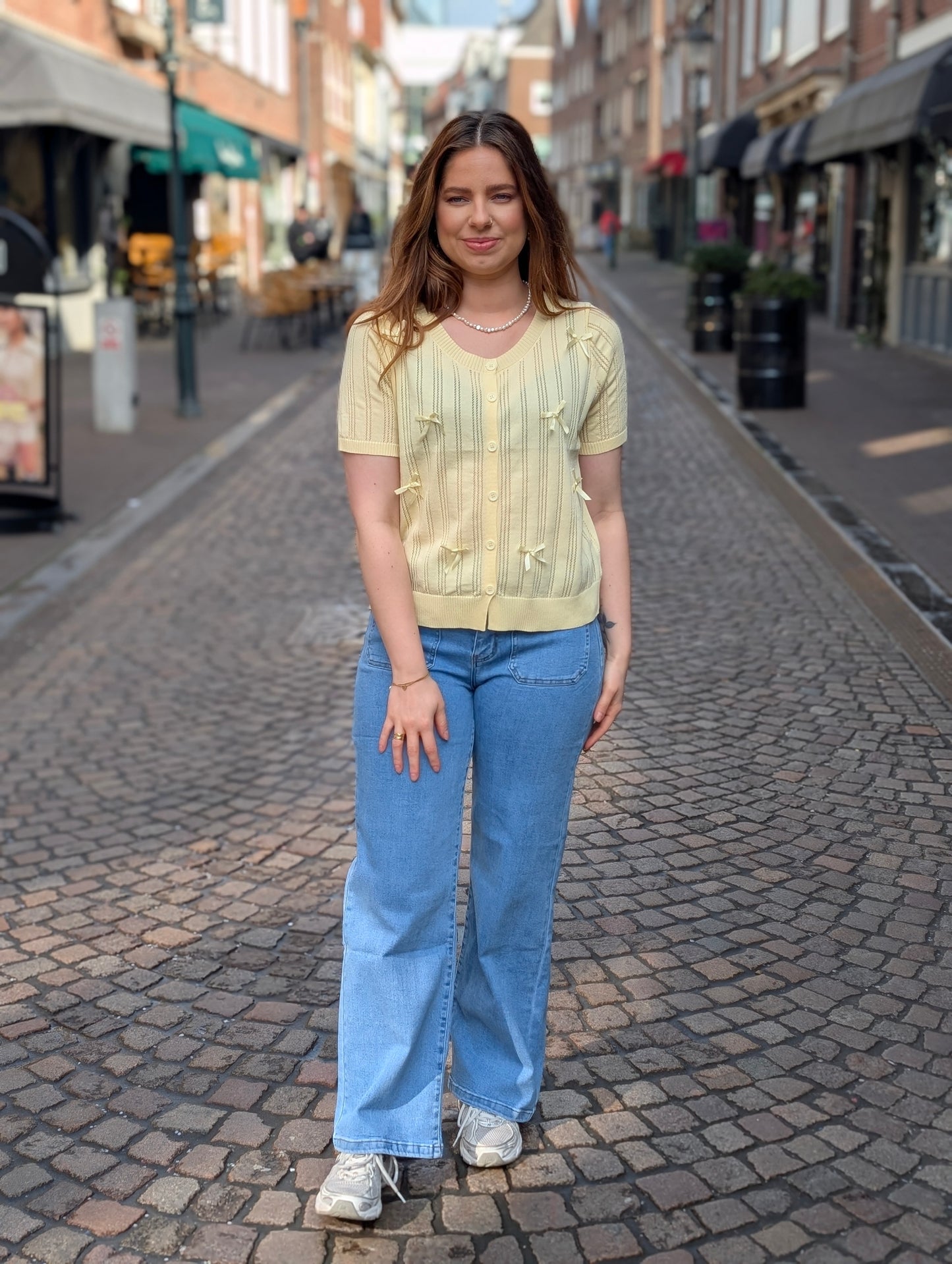 Strikjes vest korte mouw Pauline - Geel