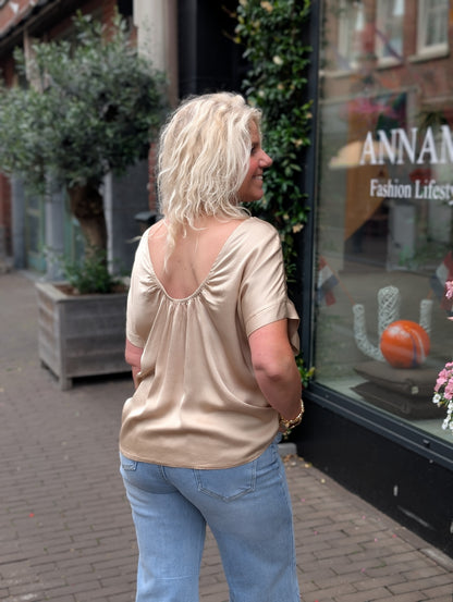 Satijnen top met open rug - Champagne