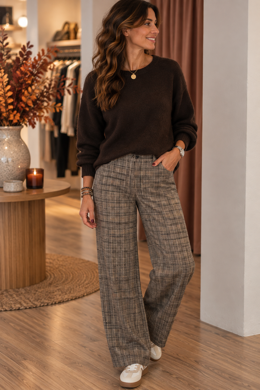 Jilly ruitjes pantalon - Taupe / bruin / creme