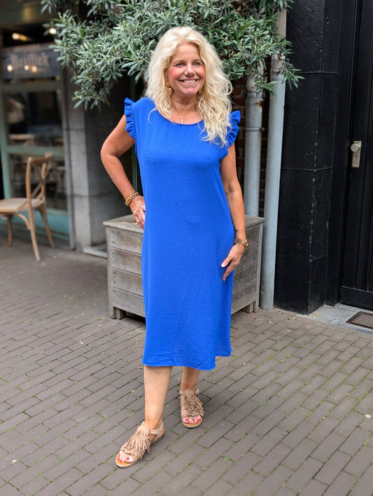 Debbie jurk met knopen aan de achterkant - Kobaltblauw ze