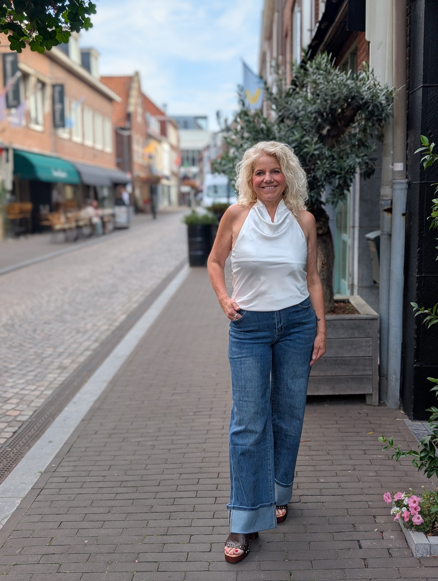 Silk top met openrug - Wit