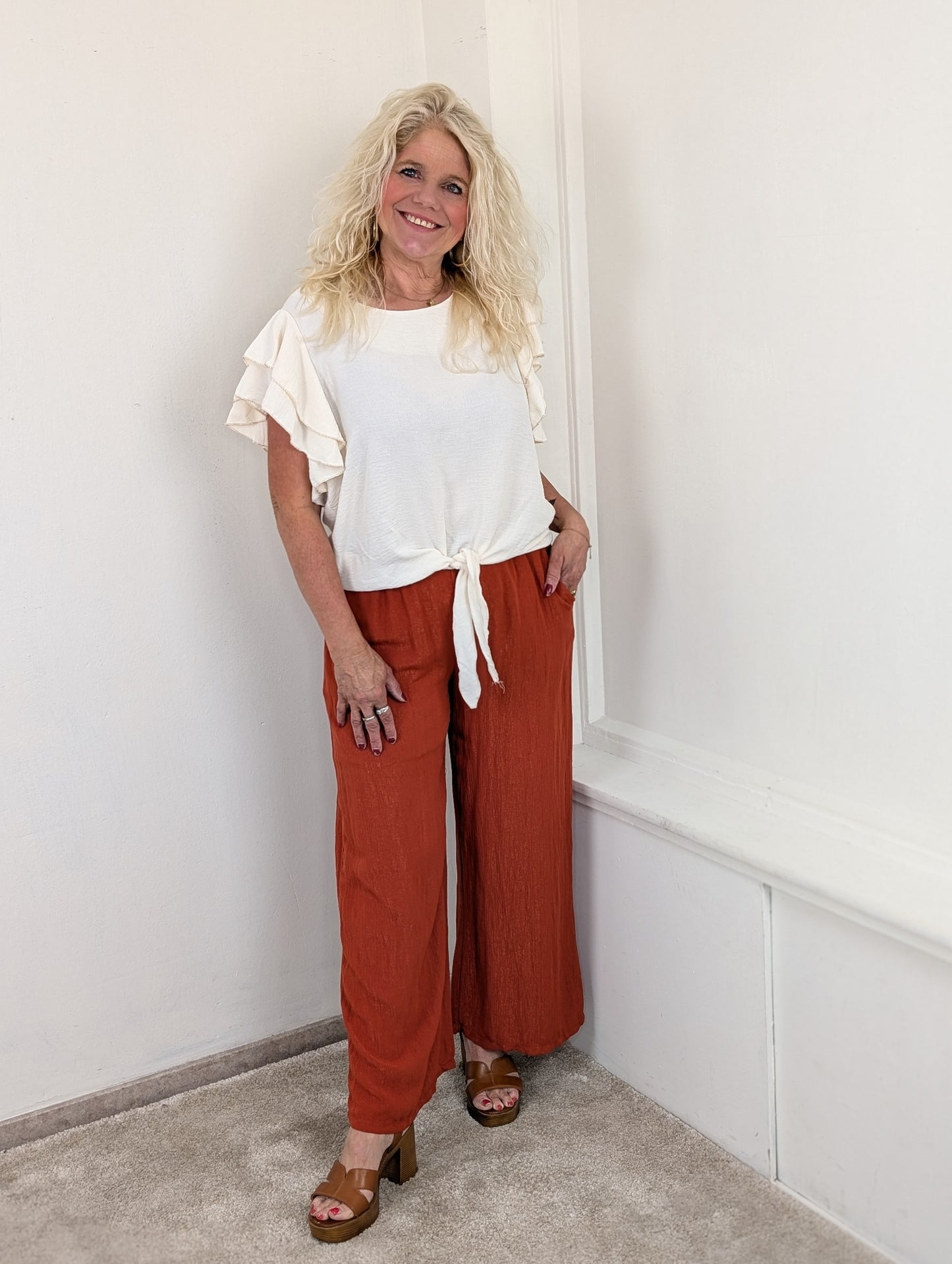 Rouches strik blouse - Ecru