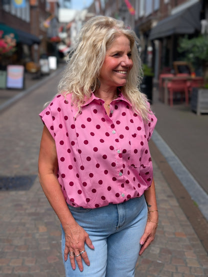 Katoenen blouse Veerle polkadots - Roze/Bordeaux