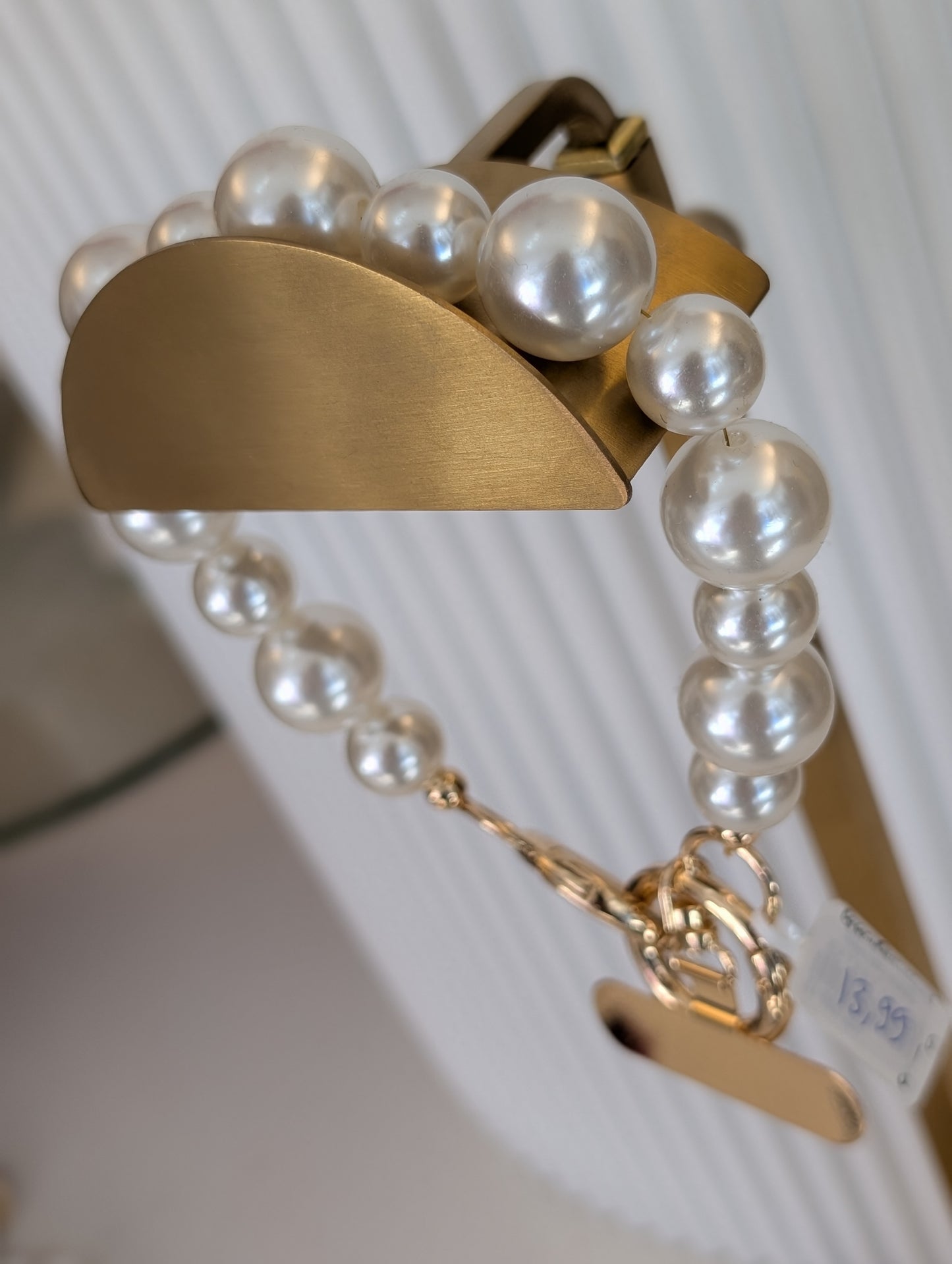 Telefoon koord parel kralen - Creme  / goud