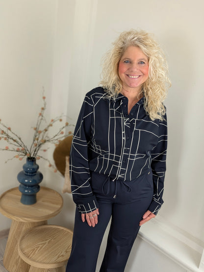 Mi Piace Karin blouse - Dark blue/ kit geometric line