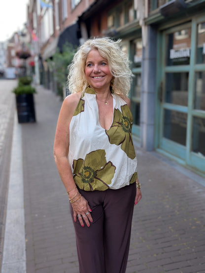 Flower ballon top - Ecru/Pistache
