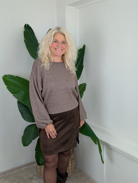 Sandra trui met elastiek onderin - Taupe