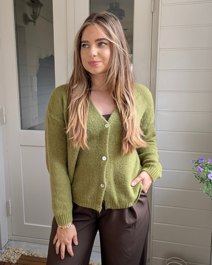 Sienna Alpaca Wol Cardigan - Mos Groen