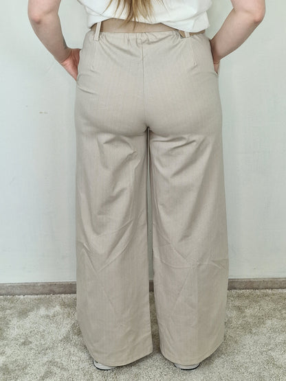 Janneke wide leg pantalon met riem - Beige