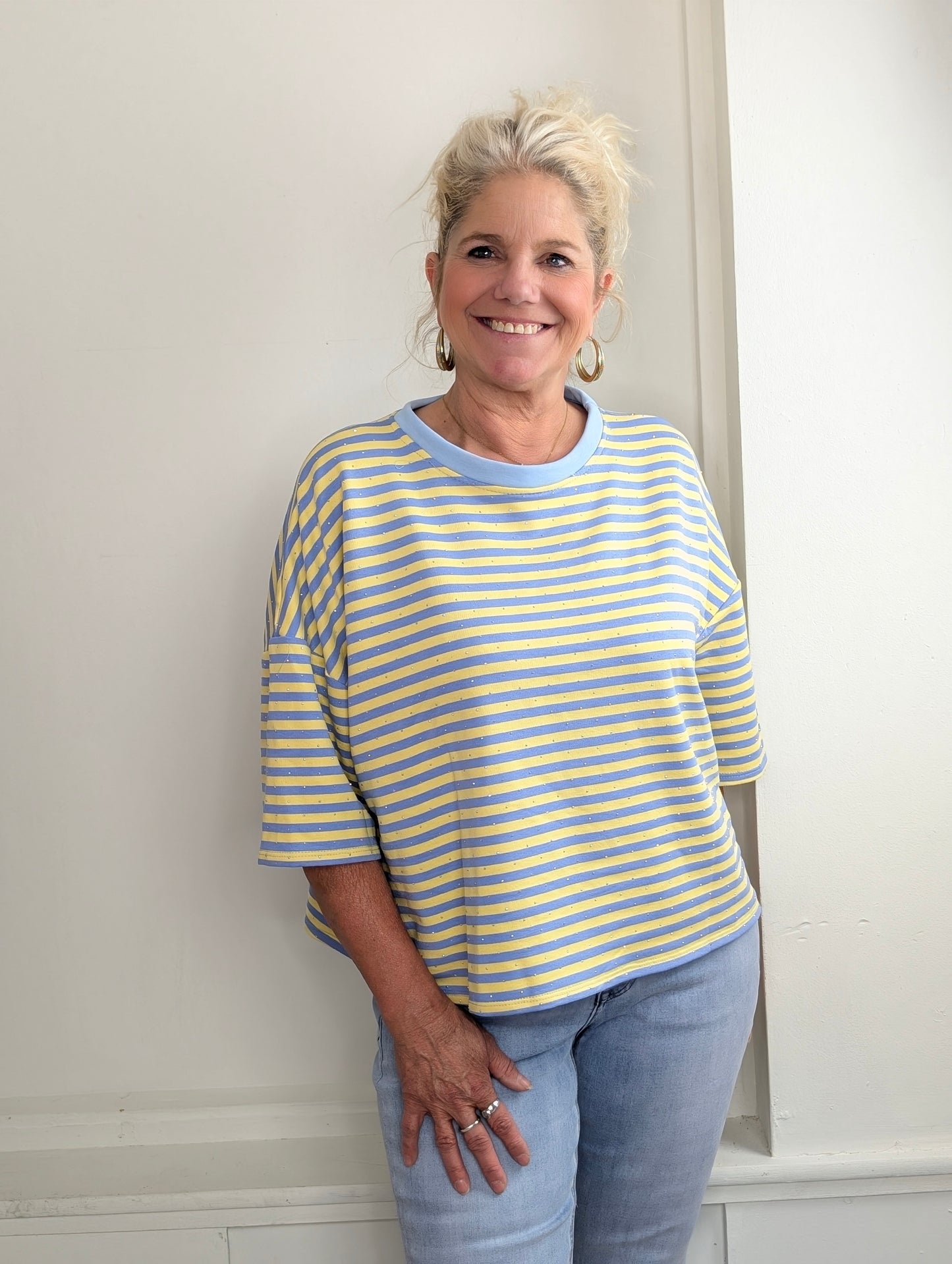 Gestreept shirt shimmer - Lichtblauw / geel